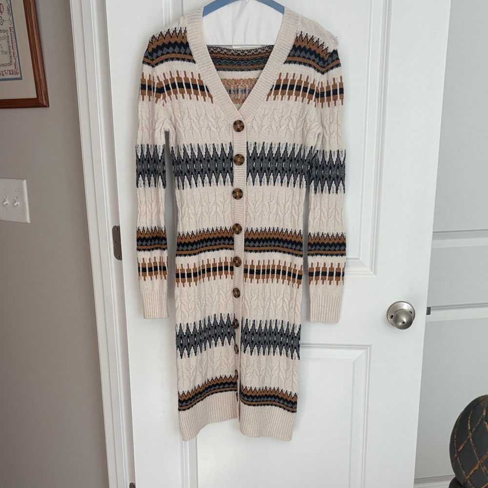 Lucky Brand Multicolor Striped Button Down Sweater Dress.